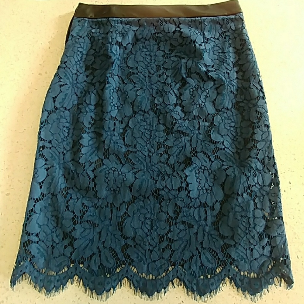Blue Lace over Black Skirt